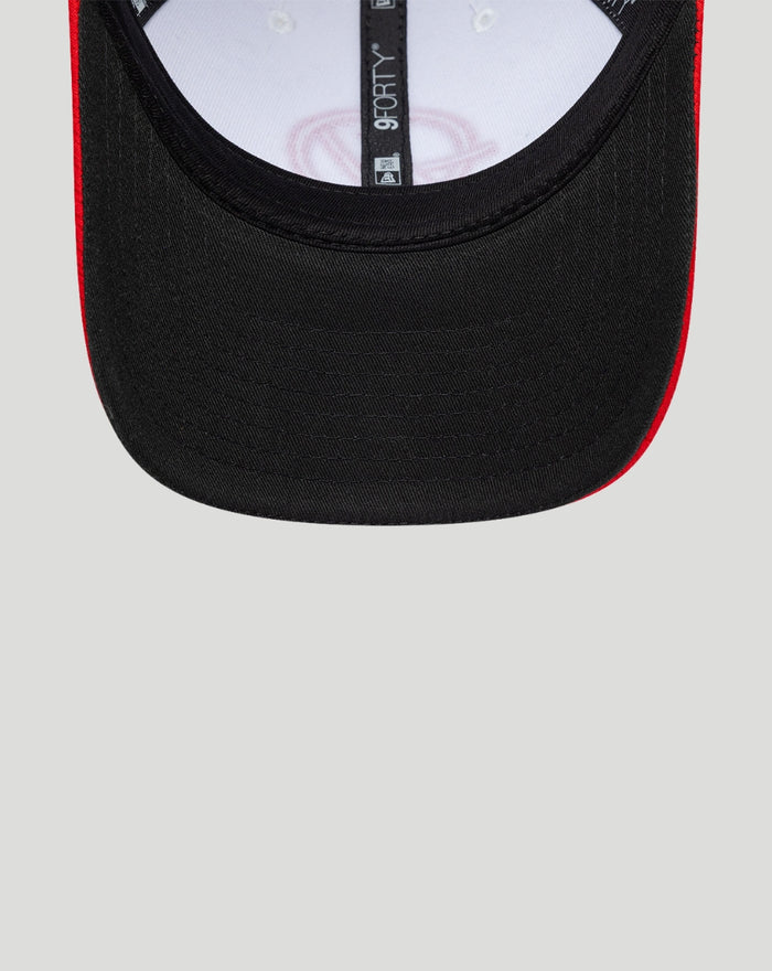 Front view of Haas Team Summer League 9Forty cap with white front panel black sides and red trimmed brim