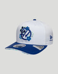 White New Era cap with TGR Haas F1 logo and blue floral embroidery on the front and a navy curved visor