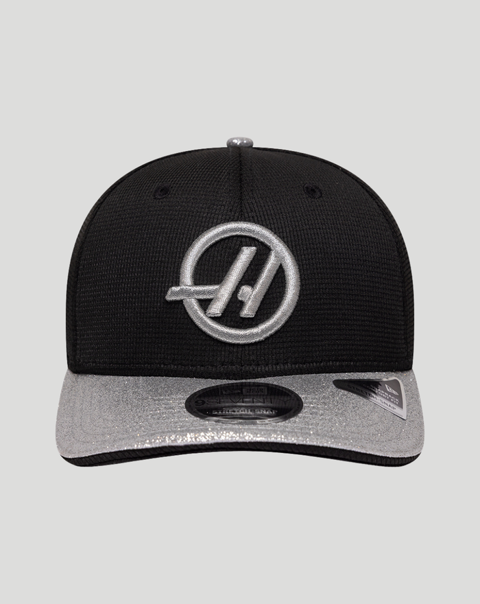 New Era Haas Team Vegas 9Seventy cap in black with a silver front logo and glittery silver brim
