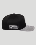 Back view of black Haas Team Vegas 9Seventy cap with a glitter silver brim and TGR Haas F1 Team patch on the back panel
