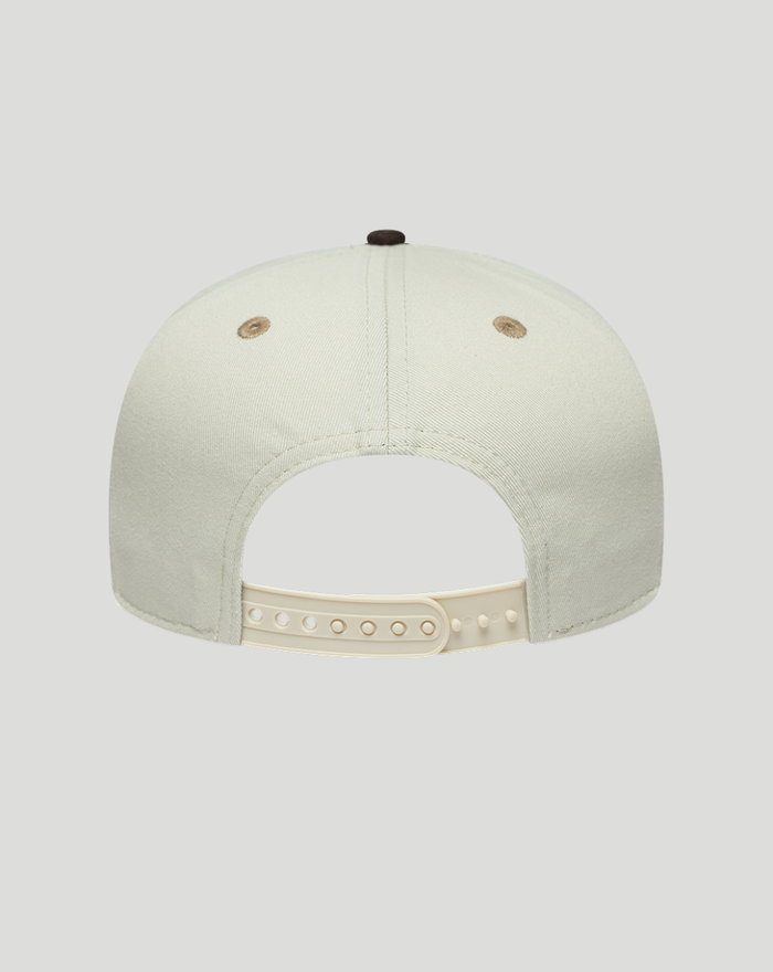Back view of a cream Haas Team 9Seventy cap with a beige adjustable plastic strap.