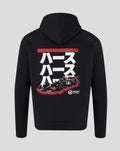 Back view of black Haas Team graphic hoodie featuring a large racing car graphic and branding.