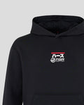 Black Haas Team hoodie with bold red bar over a Japanese graphic and branding on the left chest.