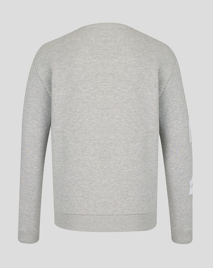 Back view of light grey marl Haas Team relaxed fit sweater with ribbed cuffs and hem.
