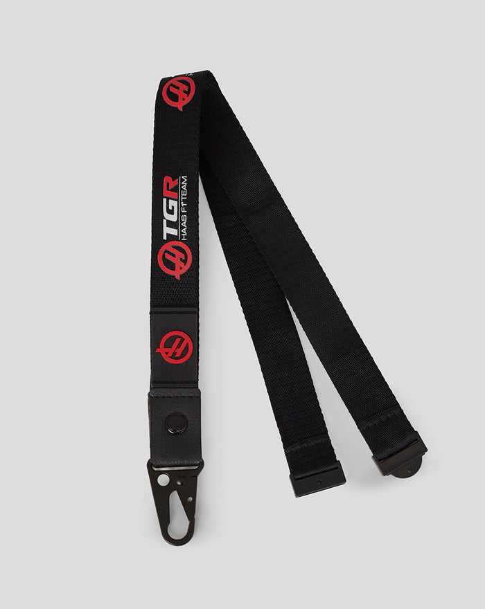 Official Haas Team Lanyard in black with red branding and metal clip for ID passes.