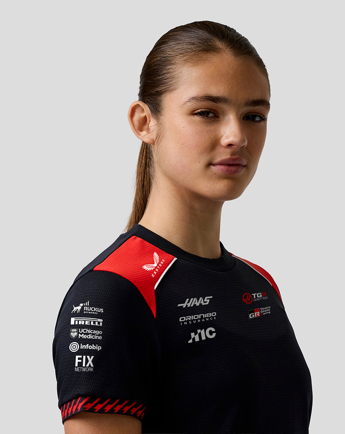 Official Haas Team Women's Personalised Driver T-Shirt - Caviar / Flame Scarlet