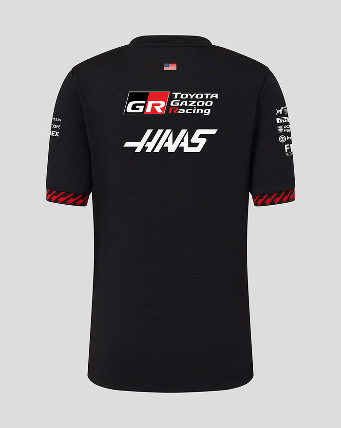 Official Haas Team Junior Personalised Driver T-Shirt - Caviar / Flame Scarlet