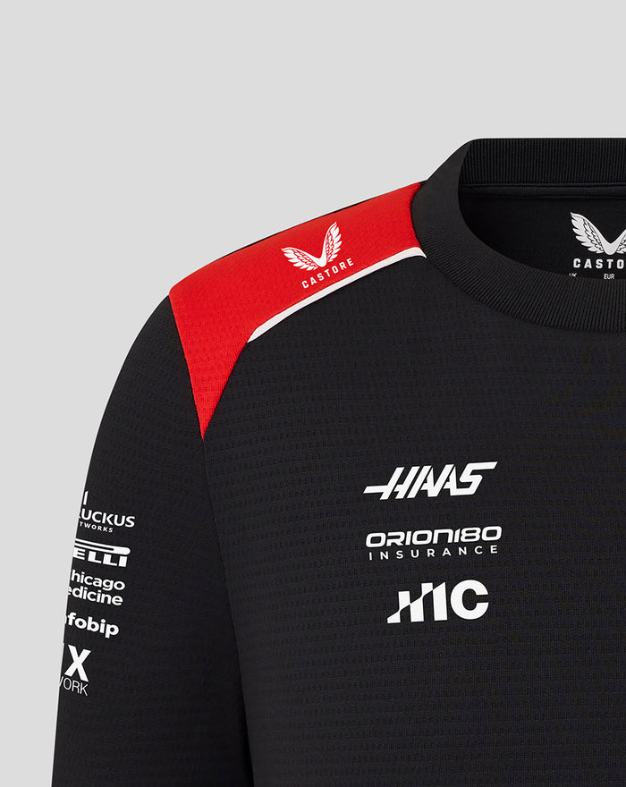 Official Haas Team Junior Personalised Driver T-Shirt - Caviar / Flame Scarlet