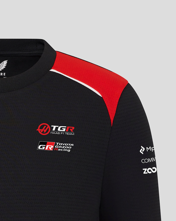 Official Haas Team Junior Personalised Driver T-Shirt - Caviar / Flame Scarlet