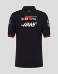 Back view of Official Haas Team Junior Short Sleeve Polo Shirt with large Haas and GR branding and red cuff trim