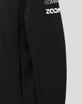 Close up of black Haas Team Junior Pullover Hoodie sleeve with white branding.