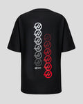Back view of black Haas Team Junior Monogram Linear Back Graphic T Shirt with a bold back graphic.