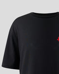 Close-up of black Haas Team Junior Monogram Linear Back Graphic T-Shirt showing left chest branding and back graphic