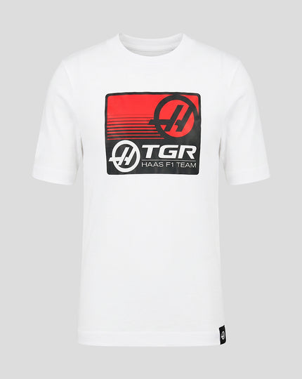 Official Haas Team Junior Full Logo Front Graphic T-Shirt - Bright White