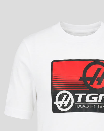 Official Haas Team Junior Full Logo Front Graphic T-Shirt - Bright White