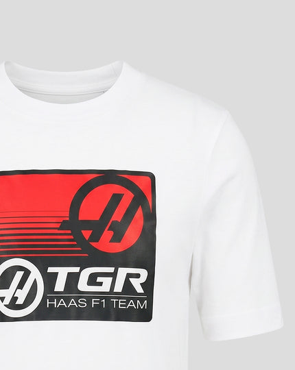 Official Haas Team Junior Full Logo Front Graphic T-Shirt - Bright White