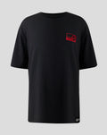 Black Haas Team junior T shirt with a bold red back graphic and small left chest branding.
