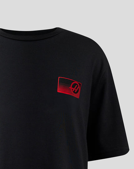 Official Haas Team Junior Full Logo Back Graphic T-Shirt - Caviar