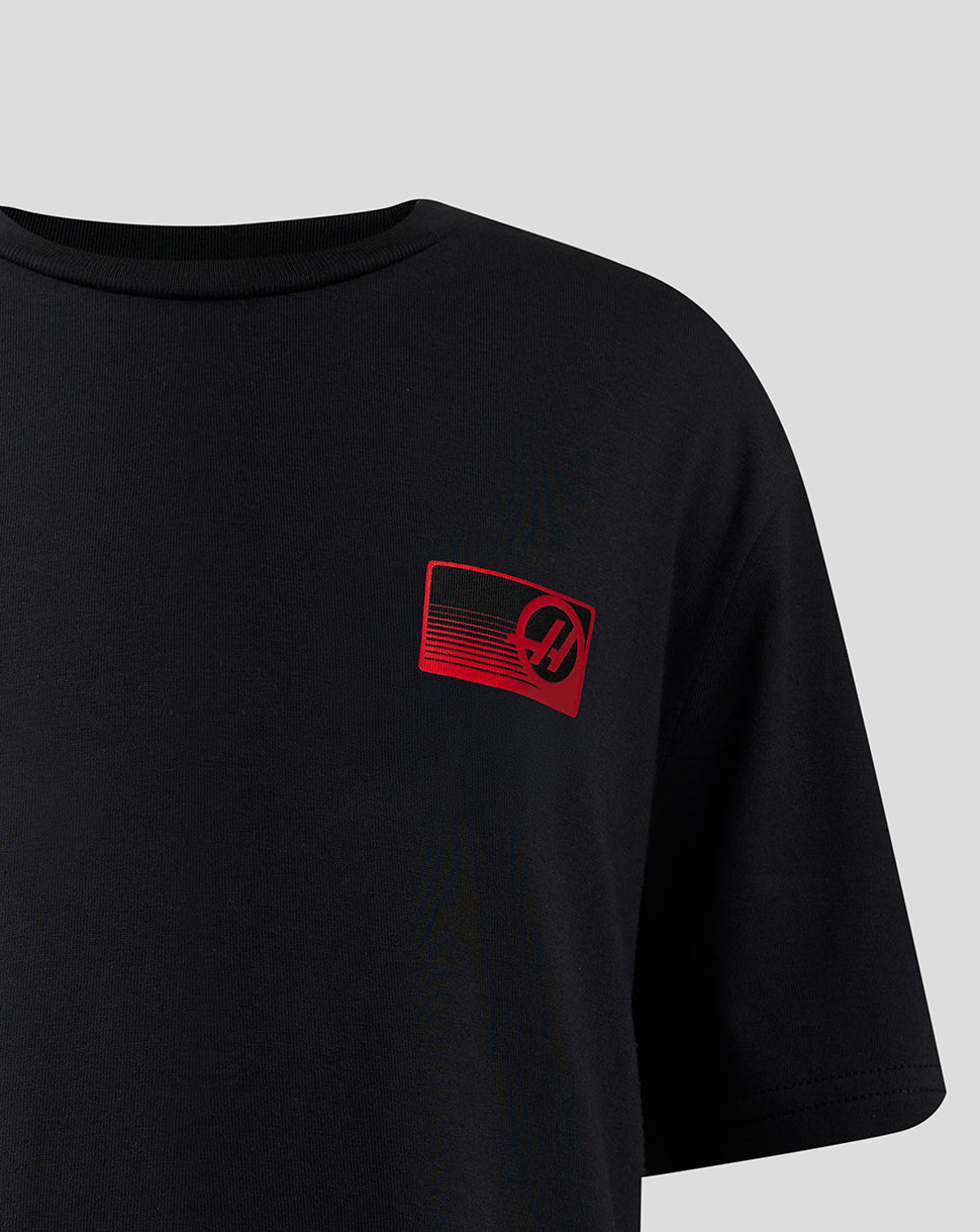 Official Haas Team Junior Full Logo Back Graphic T-Shirt - Caviar