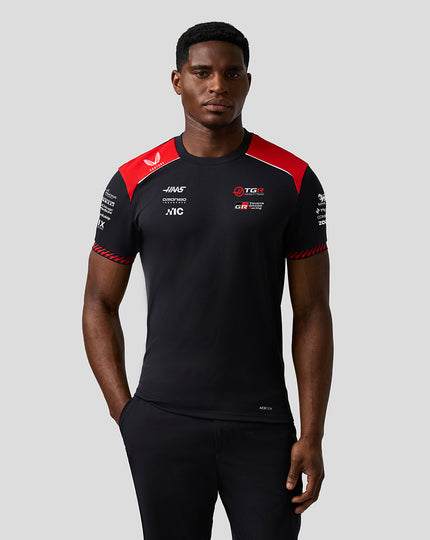 Official Haas Team Men's Personalised Driver T-Shirt - Caviar / Flame Scarlet