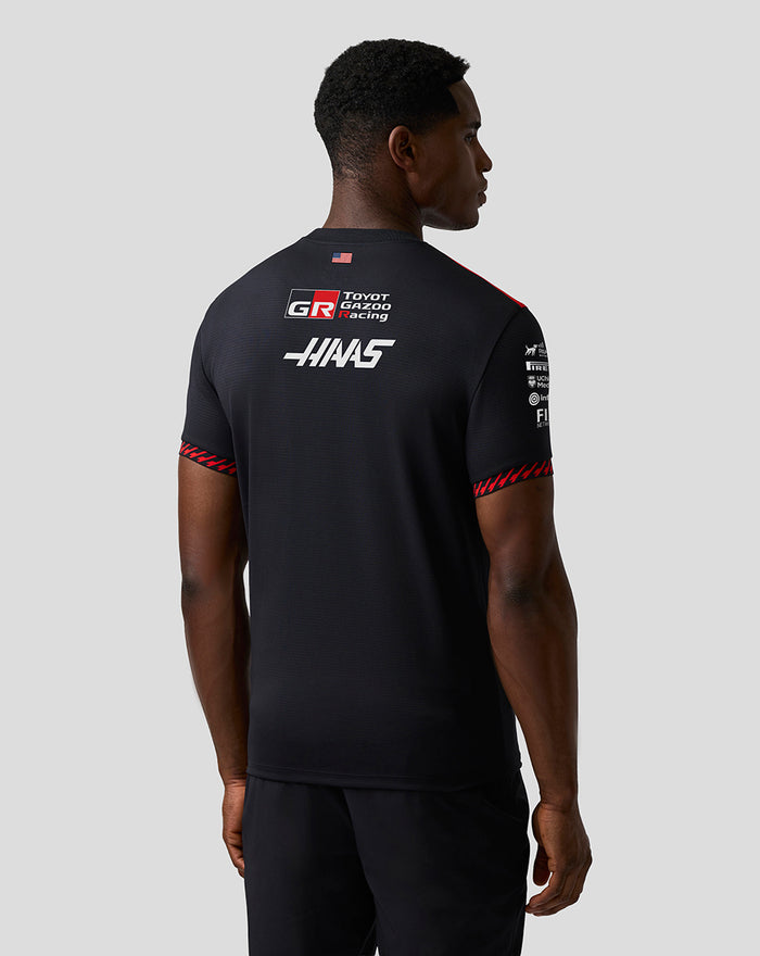 Official Haas Team Men's Personalised Driver T-Shirt - Caviar / Flame Scarlet