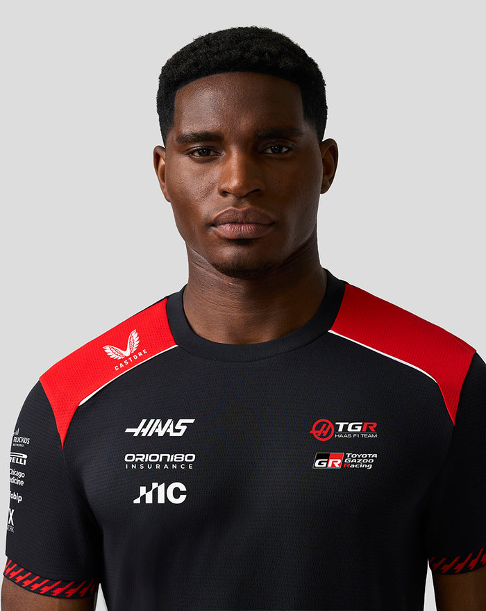 Official Haas Team Men's Personalised Driver T-Shirt - Caviar / Flame Scarlet