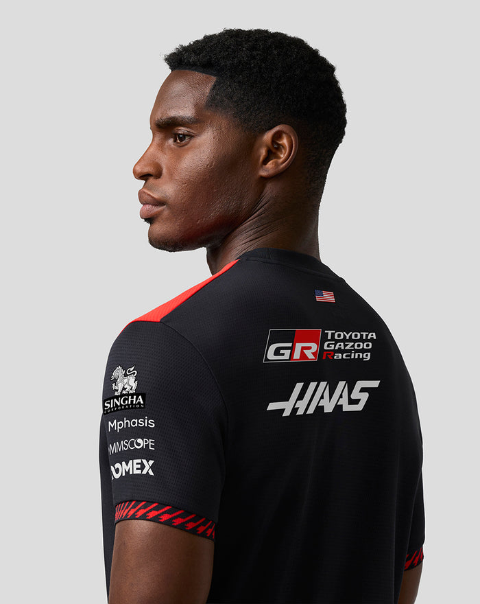 Official Haas Team Men's Personalised Driver T-Shirt - Caviar / Flame Scarlet