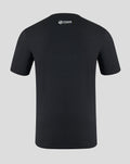 Back view of a black Haas Team T shirt with a white TGR Haas logo at the upper back
