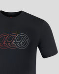 Haas Team unisex black regular fit T shirt with red white monogram graphic across the chest