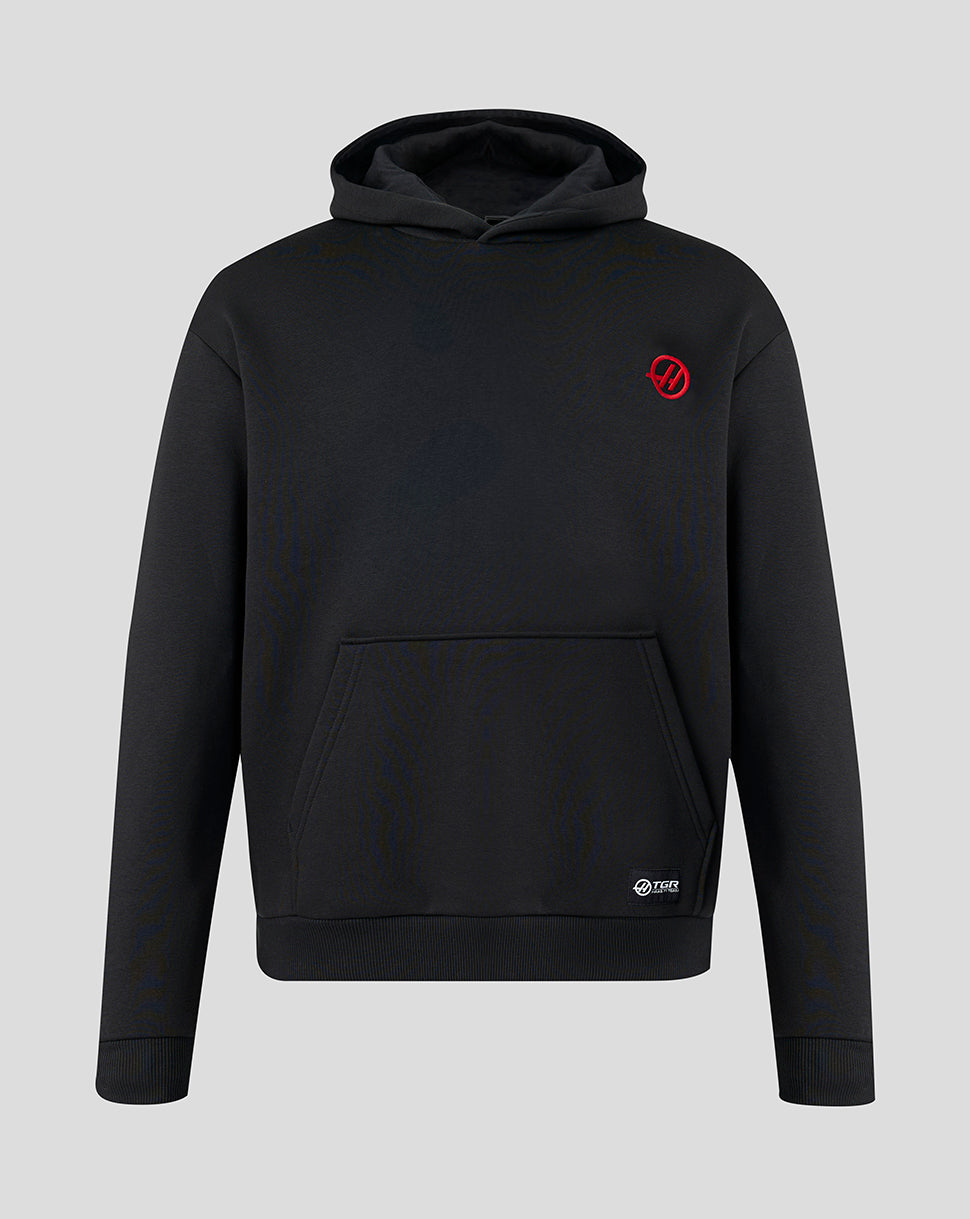 Official Haas Team Unisex Monogram Linear Back Graphic Pullover Hoodie - Caviar