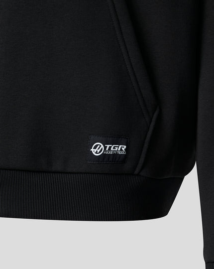 Official Haas Team Unisex Monogram Linear Back Graphic Pullover Hoodie - Caviar