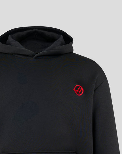 Official Haas Team Unisex Monogram Linear Back Graphic Pullover Hoodie - Caviar