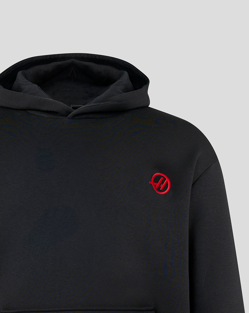 Official Haas Team Unisex Monogram Linear Back Graphic Pullover Hoodie - Caviar