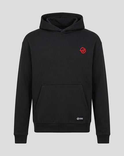 Official Haas Team Unisex Relaxed Fit Monogram Graphic Pullover Hoodie - Caviar