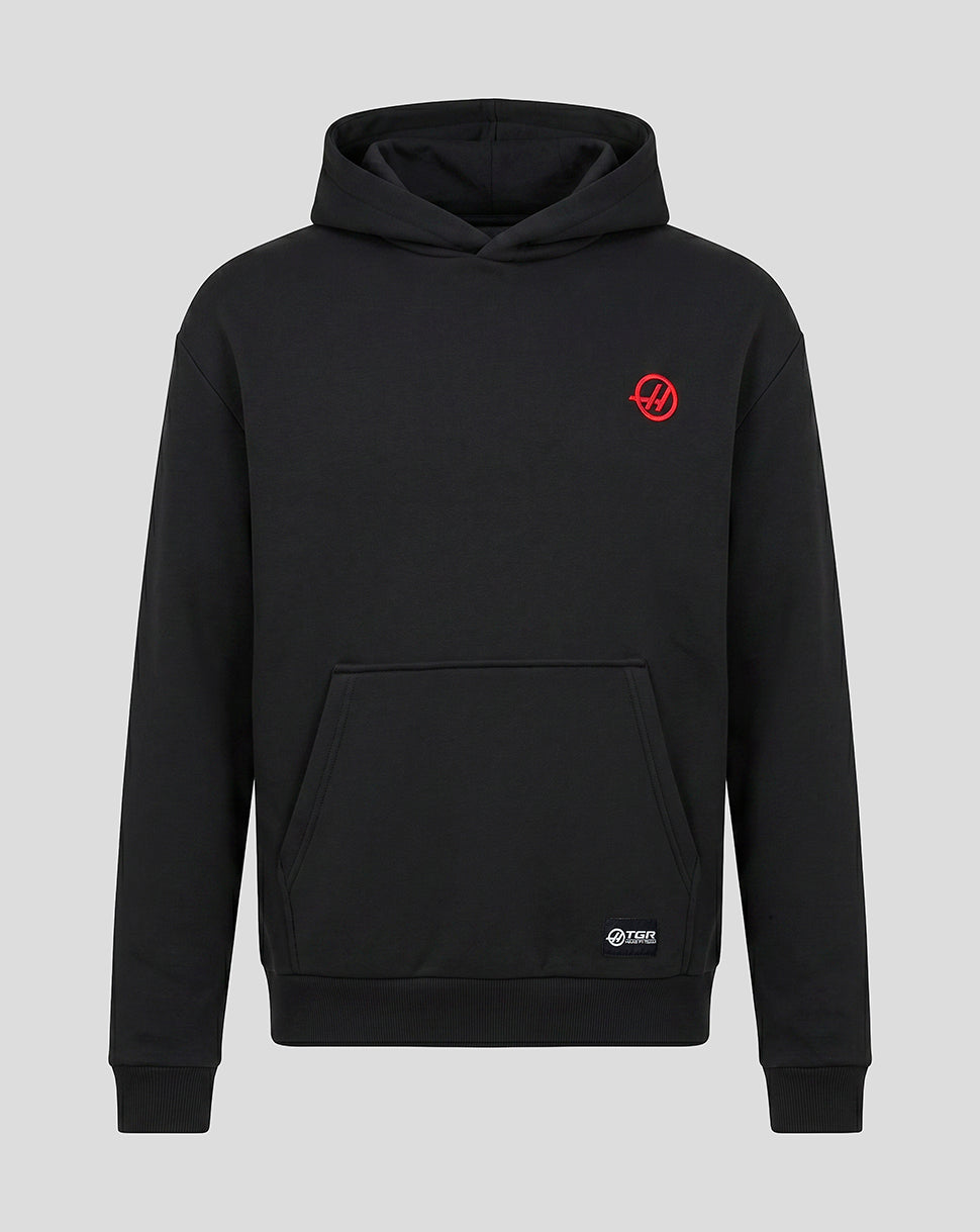 Official Haas Team Unisex Relaxed Fit Monogram Graphic Pullover Hoodie - Caviar