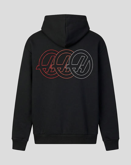 Official Haas Team Unisex Relaxed Fit Monogram Graphic Pullover Hoodie - Caviar