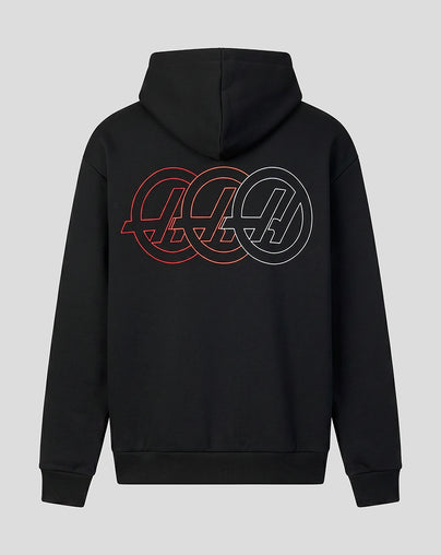 Official Haas Team Unisex Relaxed Fit Monogram Graphic Pullover Hoodie - Caviar