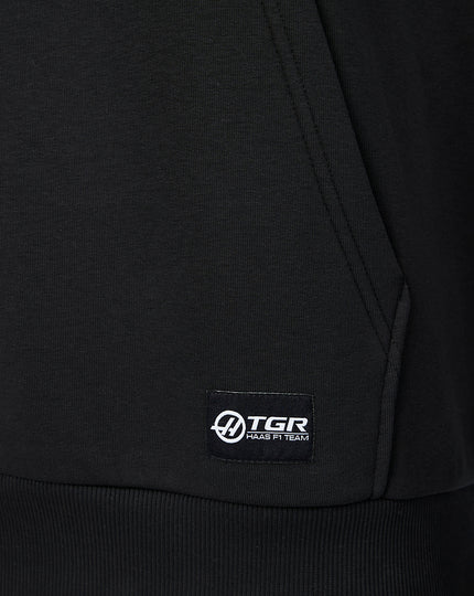 Official Haas Team Unisex Relaxed Fit Monogram Graphic Pullover Hoodie - Caviar