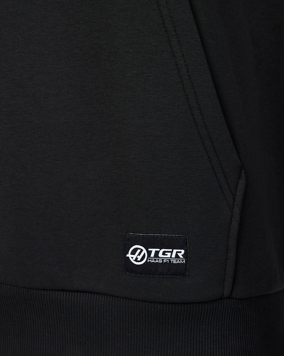 Official Haas Team Unisex Relaxed Fit Monogram Graphic Pullover Hoodie - Caviar