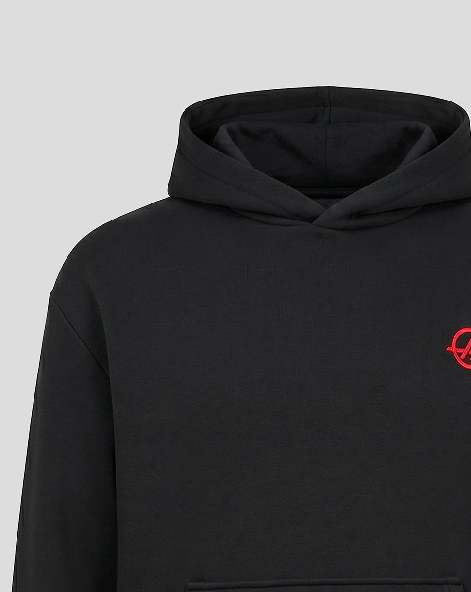 Official Haas Team Unisex Relaxed Fit Monogram Graphic Pullover Hoodie - Caviar