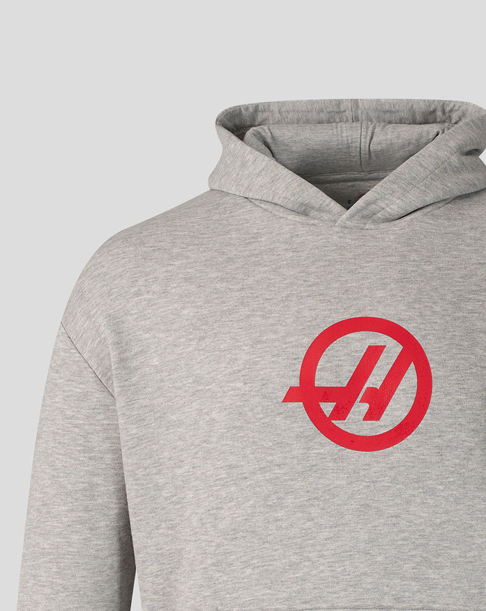 Grey heather Haas Team pullover hoodie with red chest logo