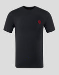 Haas Team T shirt in black with a red circular H logo on the left chest and a ribbed crew neck