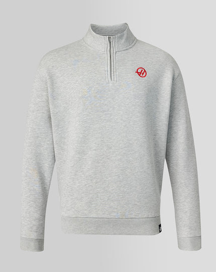 Official Haas Team Unisex Monogram Linear Back Graphic Quarter Zip - Grey Marl