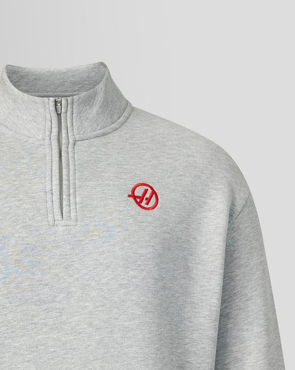 Official Haas Team Unisex Monogram Linear Back Graphic Quarter Zip - Grey Marl