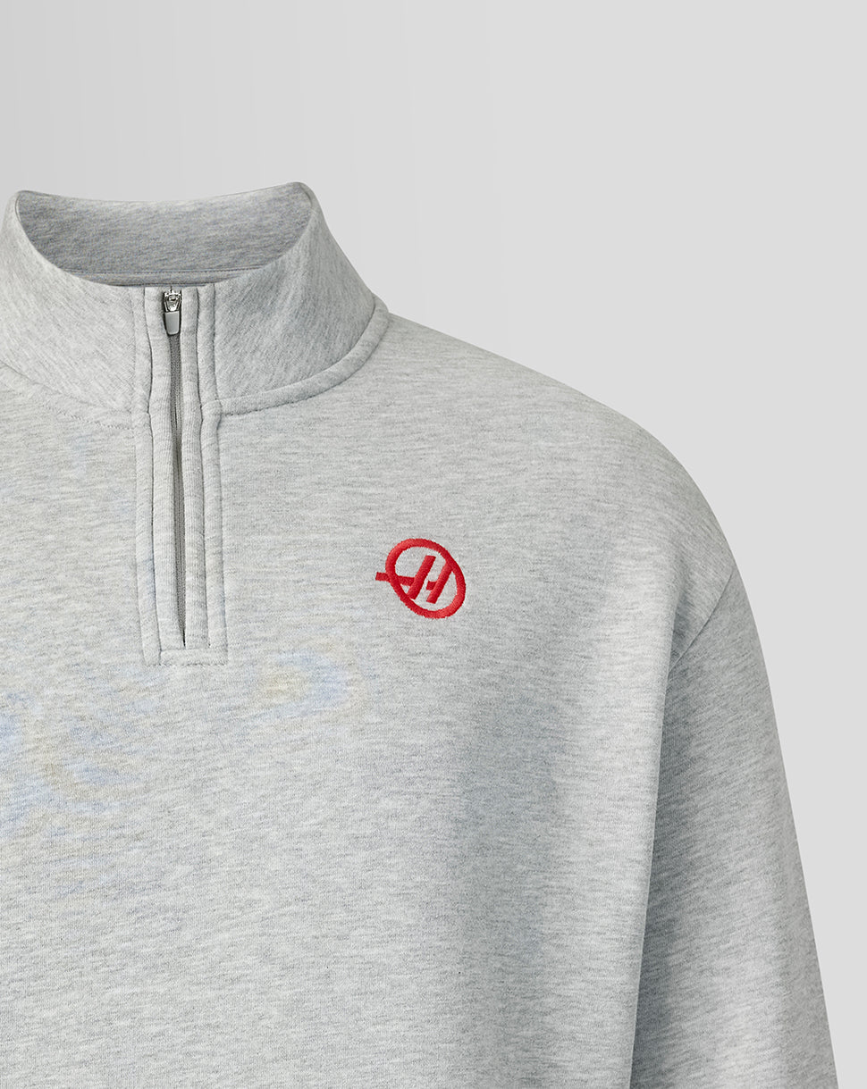 Official Haas Team Unisex Monogram Linear Back Graphic Quarter Zip - Grey Marl