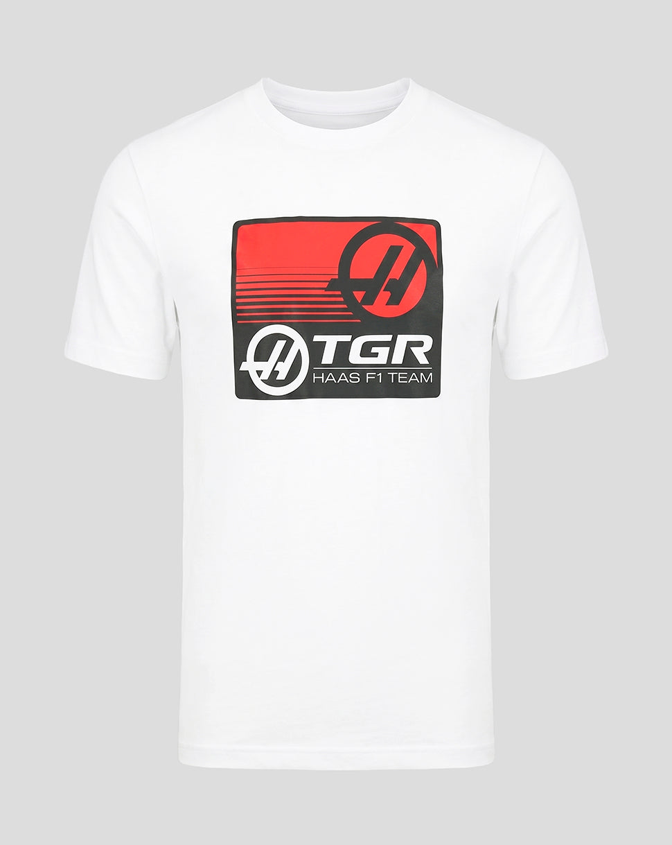 Official Haas Team Unisex Full Logo Front Graphic T-Shirt - Bright White