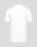Back view of white Haas F1 Team T shirt showing a small woven label at the hem