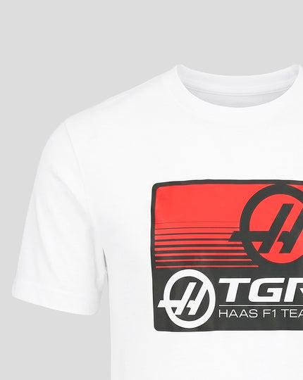 Official Haas Team Unisex Full Logo Front Graphic T-Shirt - Bright White