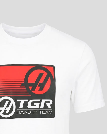 Official Haas Team Unisex Full Logo Front Graphic T-Shirt - Bright White