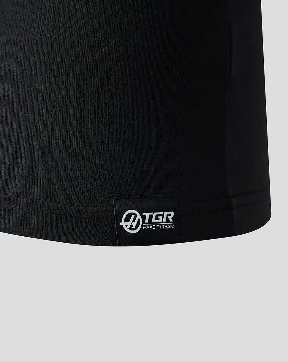 Official Haas Team Unisex Full Logo Back Graphic T-Shirt - Caviar